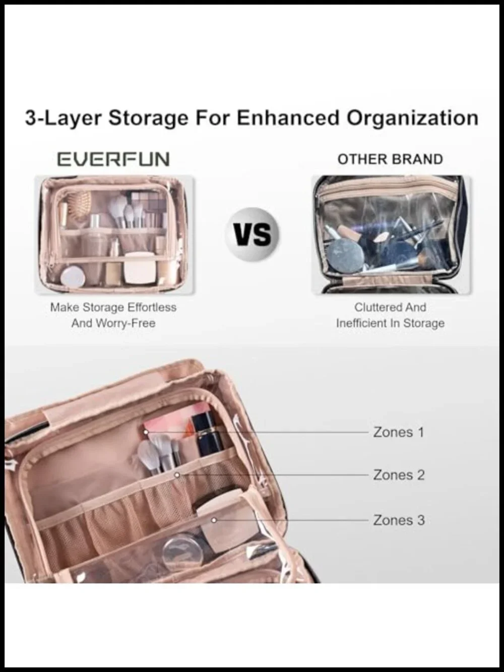 Travel Toiletry Bag with Hanging Hook and Leakproof Wet/Dry Compartments